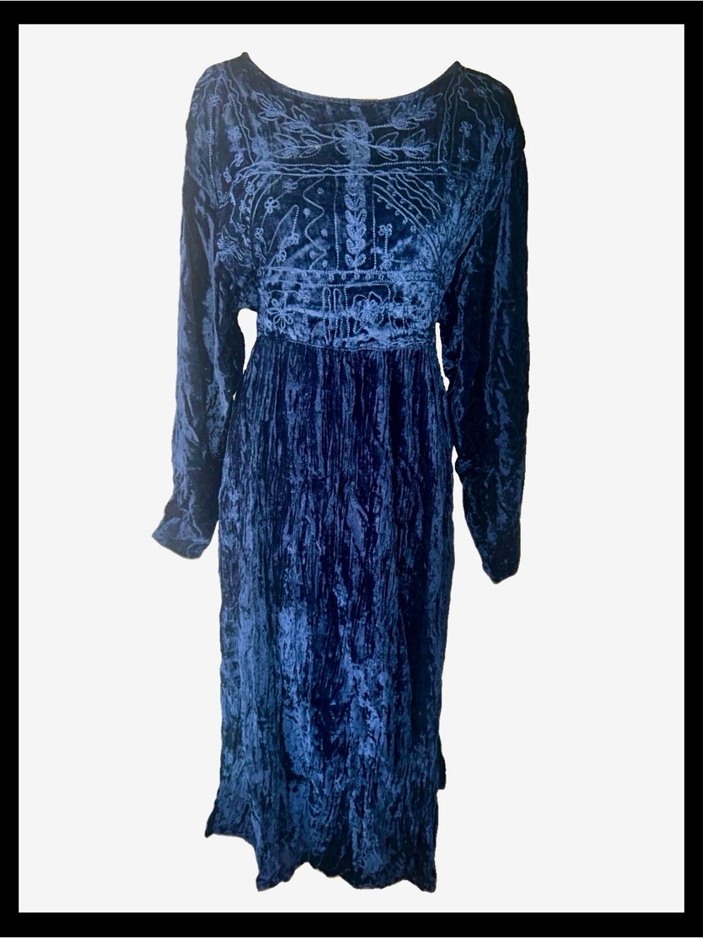 90s Y2K Jane Ashley Dress Women L Blue Velvet Maxi Victorian Romantic Gothic